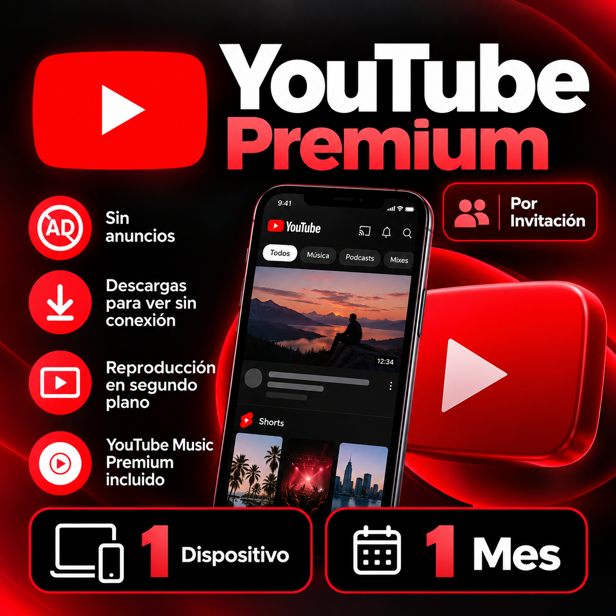 YOUTUBE PREMIUM [1 Dispositivo] [1 Mes]  | Por Invitacion