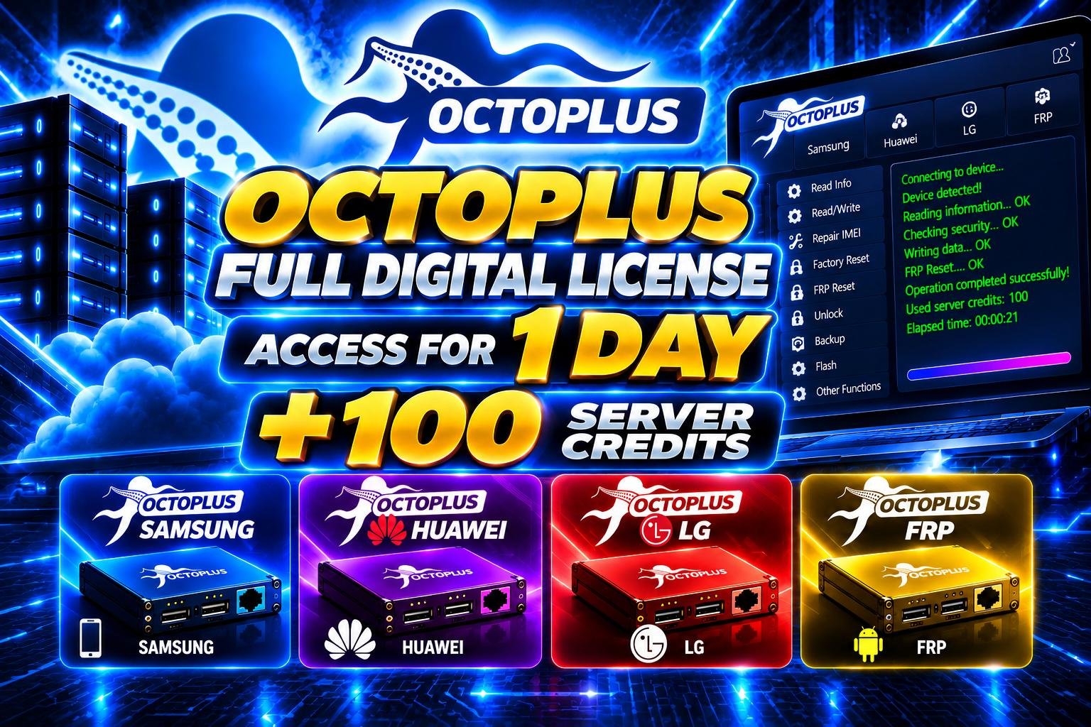 Octoplus Full Digital License - Access for 1 Day + 100 Server Credits