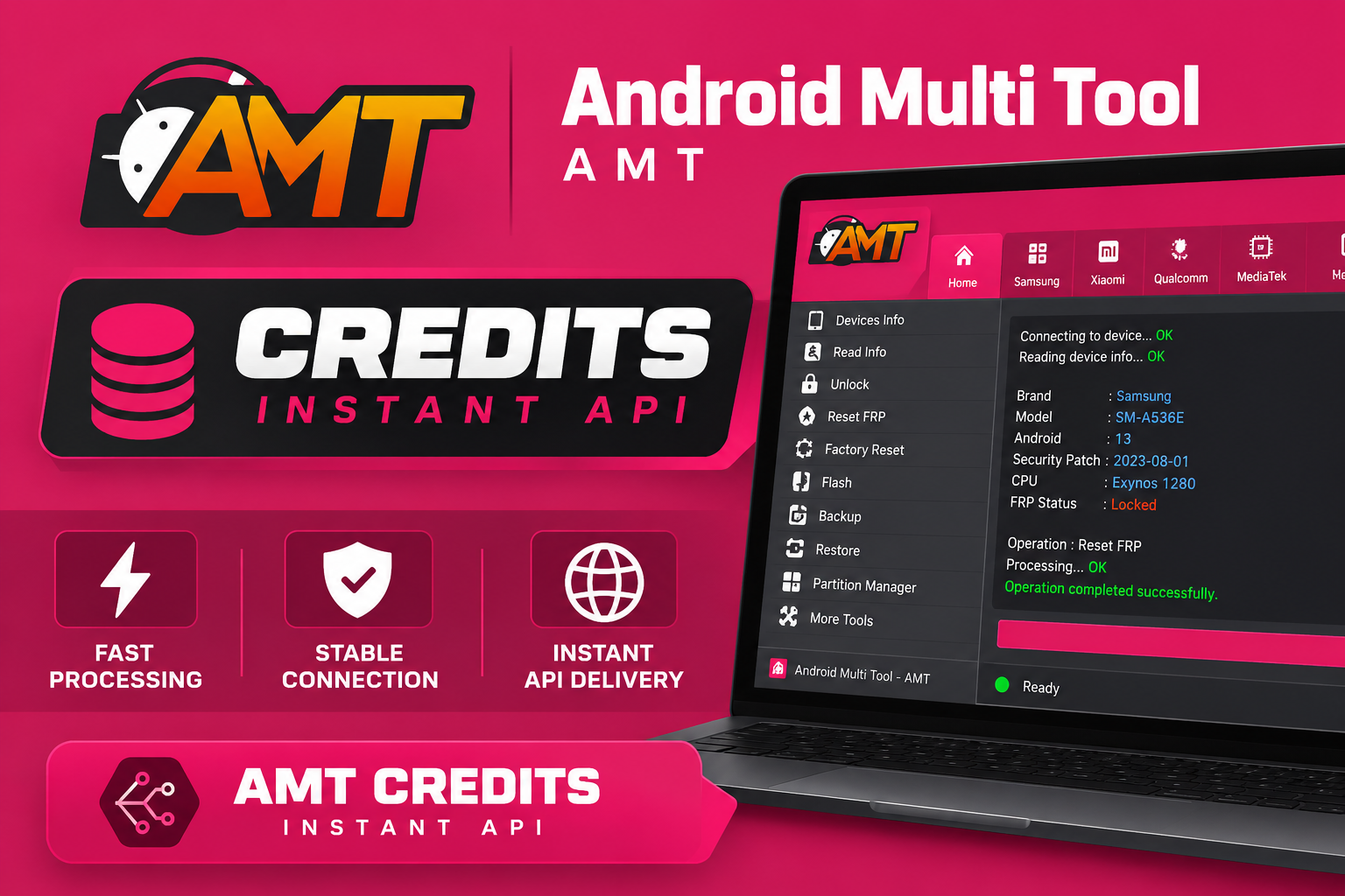 Android Multi Tool AMT Credits Instant API (Vivo Auth Flash Frp pin demo FDL)