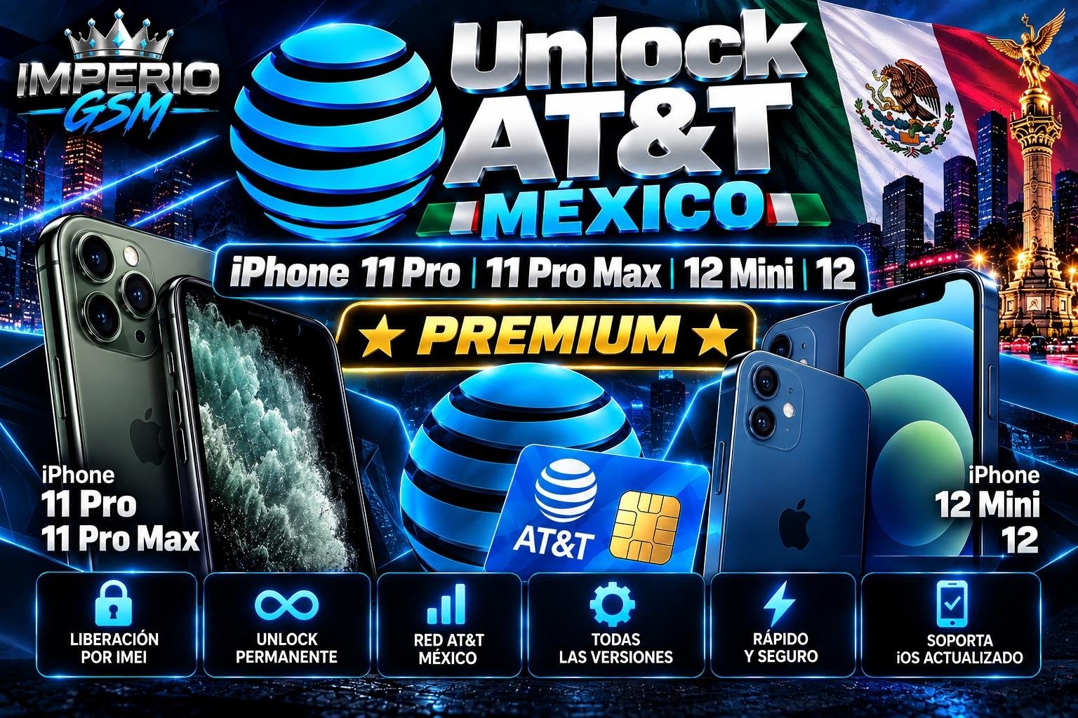 Unlock AT&T México iPhone 11 Pro | 11 Pro Max | 12 Mini | 12 ⭐PREMIUM⭐ [ All Status Acepted | 100 % Exito ] ✅LIFETIME WARRANTY✅  iPhone AT&T MX S1 ATT