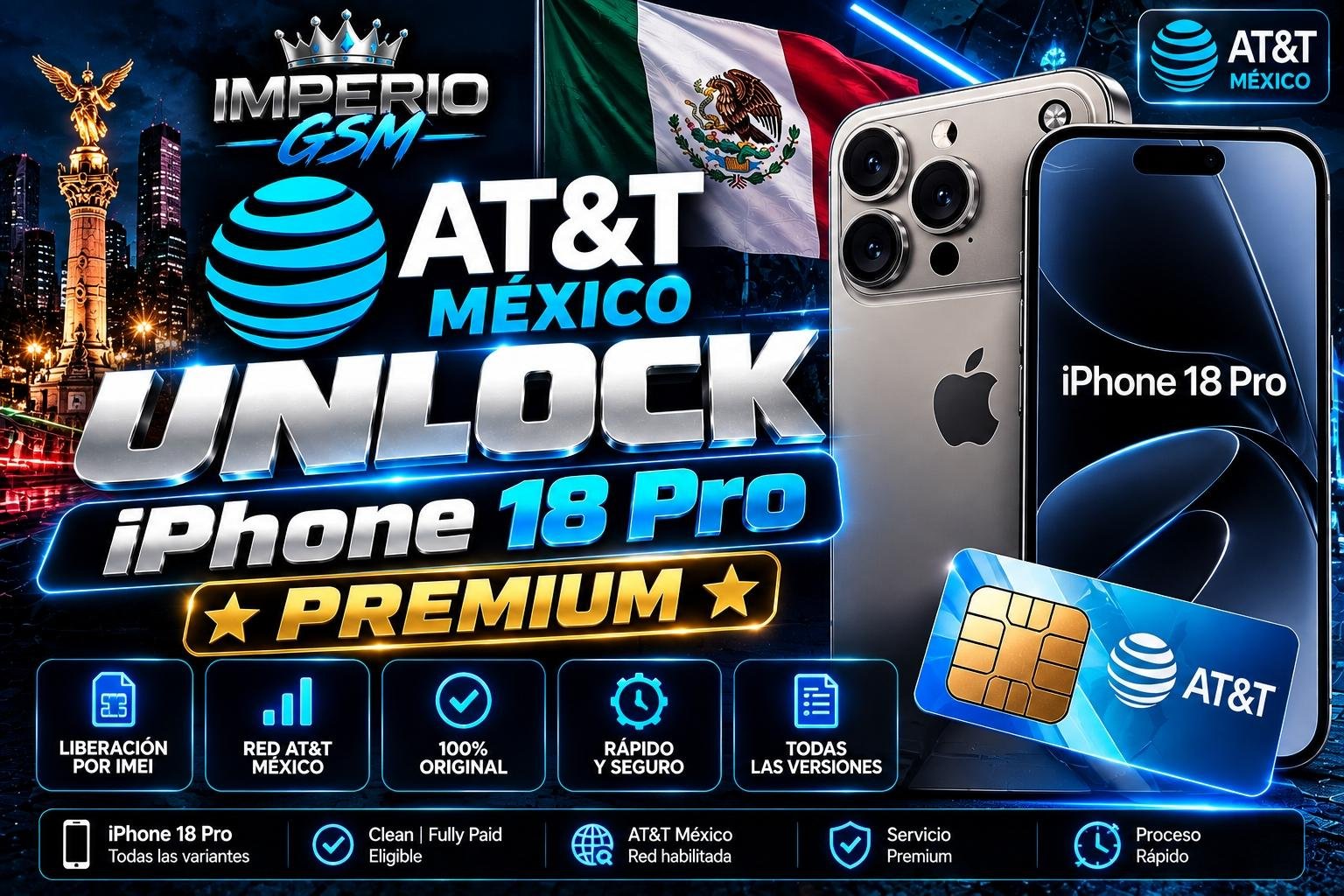 Unlock AT&T México -  iPhone 18 Pro ⭐PREMIUM ⭐[ All Status Acepted | 100 % Exito ] ✅LIFETIME WARRANTY✅ ⚡SUPER FAST⚡