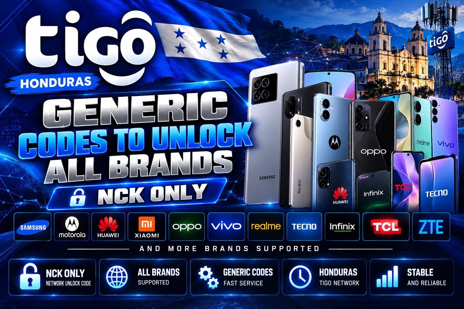 Tigo Honduras  Generic - Codes to Unlock All Brands - NCK Only