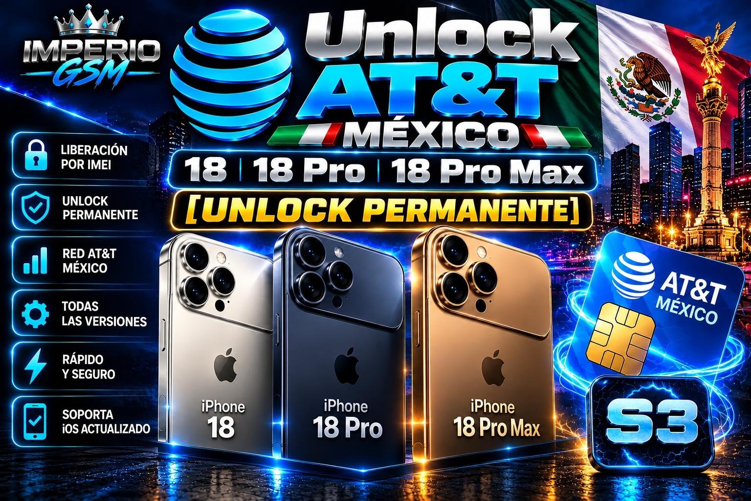 Unlock AT&T México - 18 | 18 Pro | 18 Pro Max  [UNLOCK PERMANENTE] ⭐⚡✅ s3