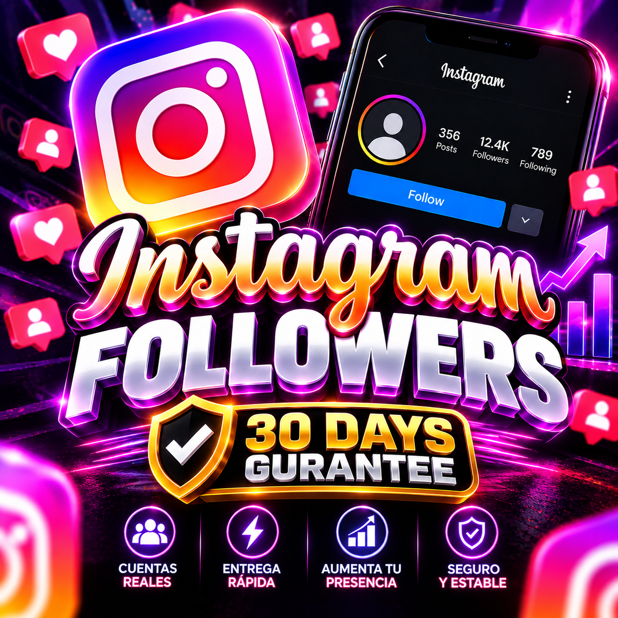 Instagram Followers - [ 30 days Gurantee] [ 10 Qty = 1000 Followers] - [ Any Quantity ] [ Auto Service ]