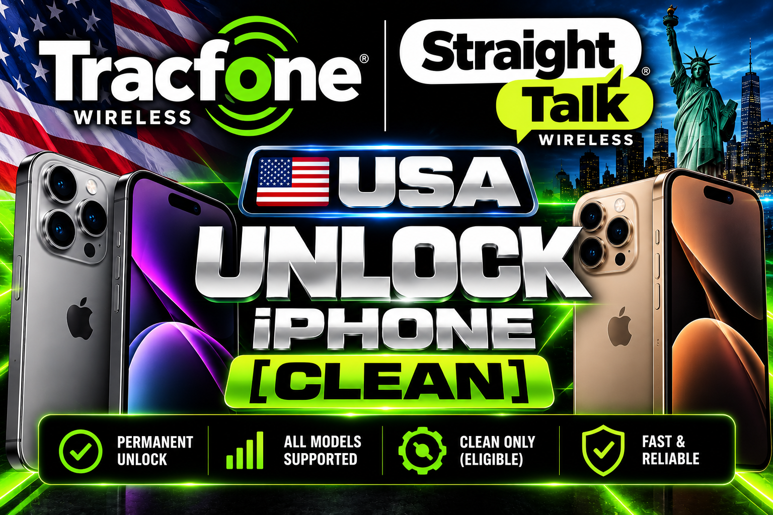 Tracfone / Straight Talk USA - Unlock Iphone [Clean + 12 Months Active]