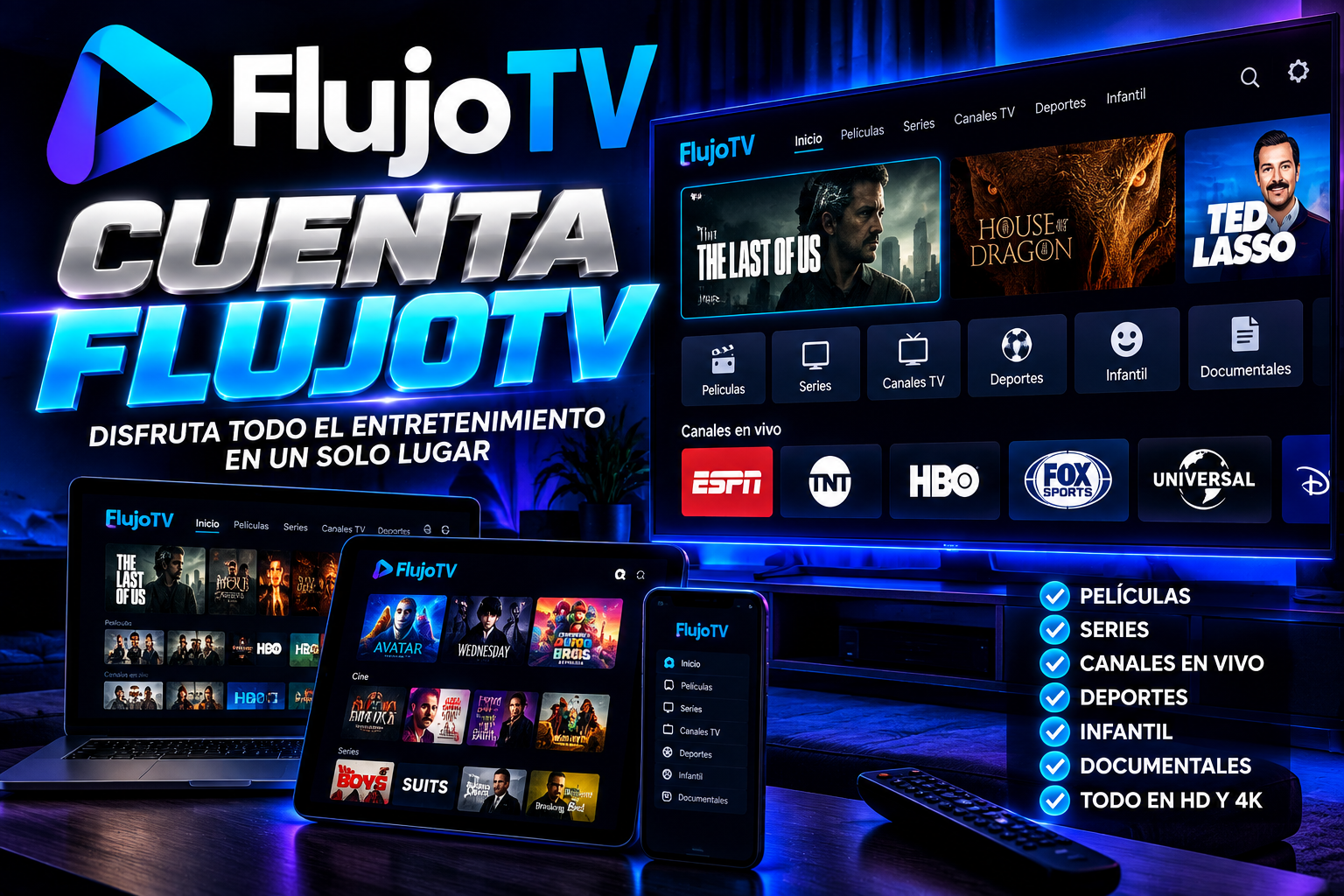 CUENTA FLUJOTV 3 MES [3 DISPOSITIVOS SOLO ANDROID] 24/7 INSTANT