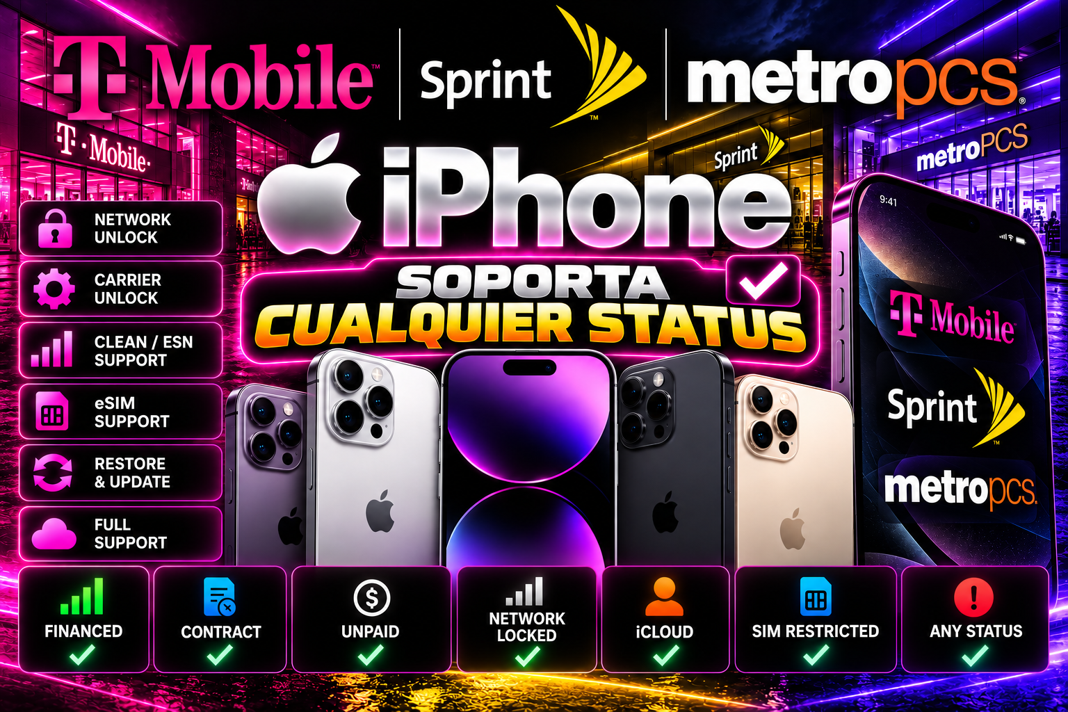Usa T-mobile / Sprint / Metro pcs iPhone  12 / 12P / 12P MAX (Clean, Unpaid and financed  IMEIS Only)