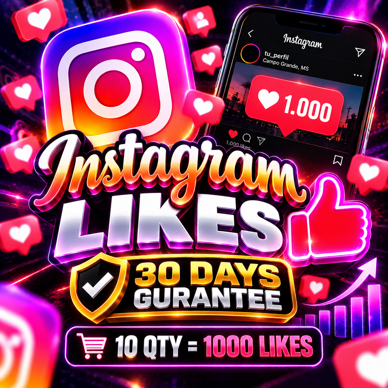 Instagram Likes - [ 30 days Gurantee] [ 10Qty = 1000 Likes ] - [ Any Quantity ] [ Auto Service ]