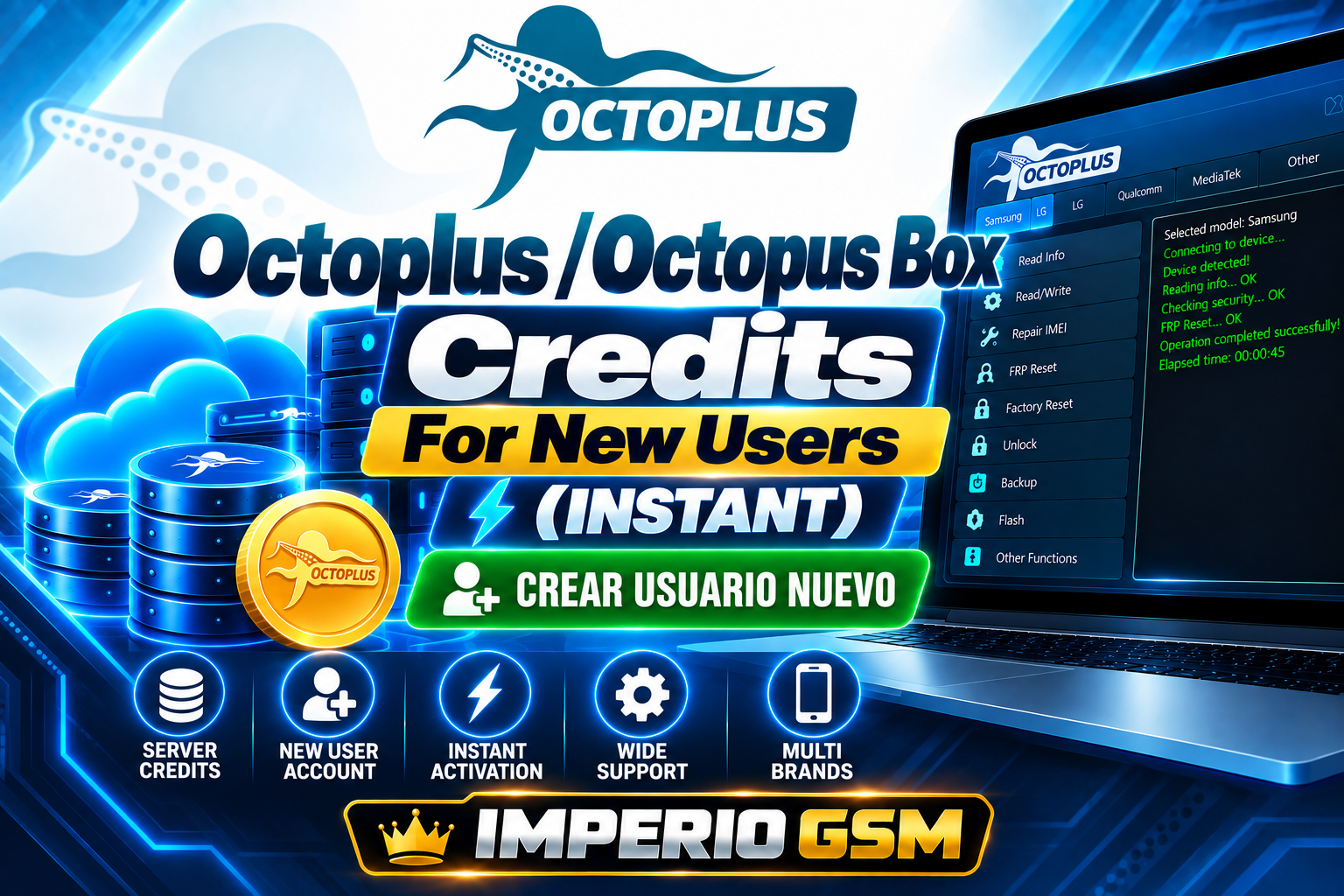 Octoplus / Octopus Box Credits For New Users (Instant) CREAR USUARIO NUEVO
