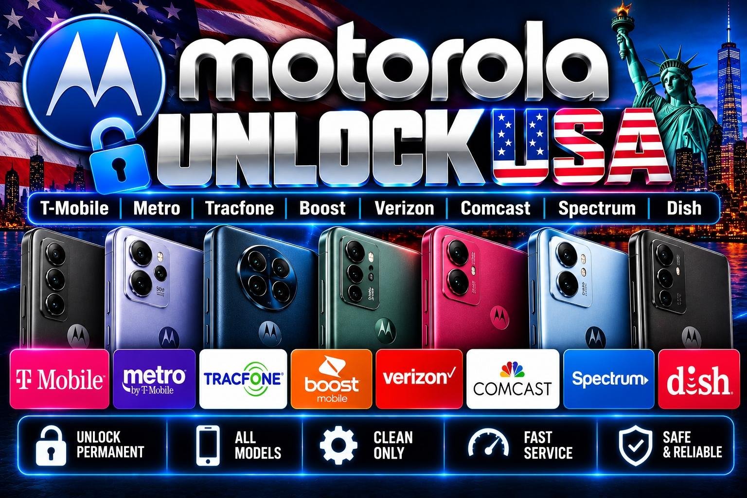 Motorola Unlock USA [ T-Mobile | Metro | Tracfone | Boost | Verizon | Comcast | Spectrum | Dish ] - Mediatek [ XT24.. |  XT25..  ]
