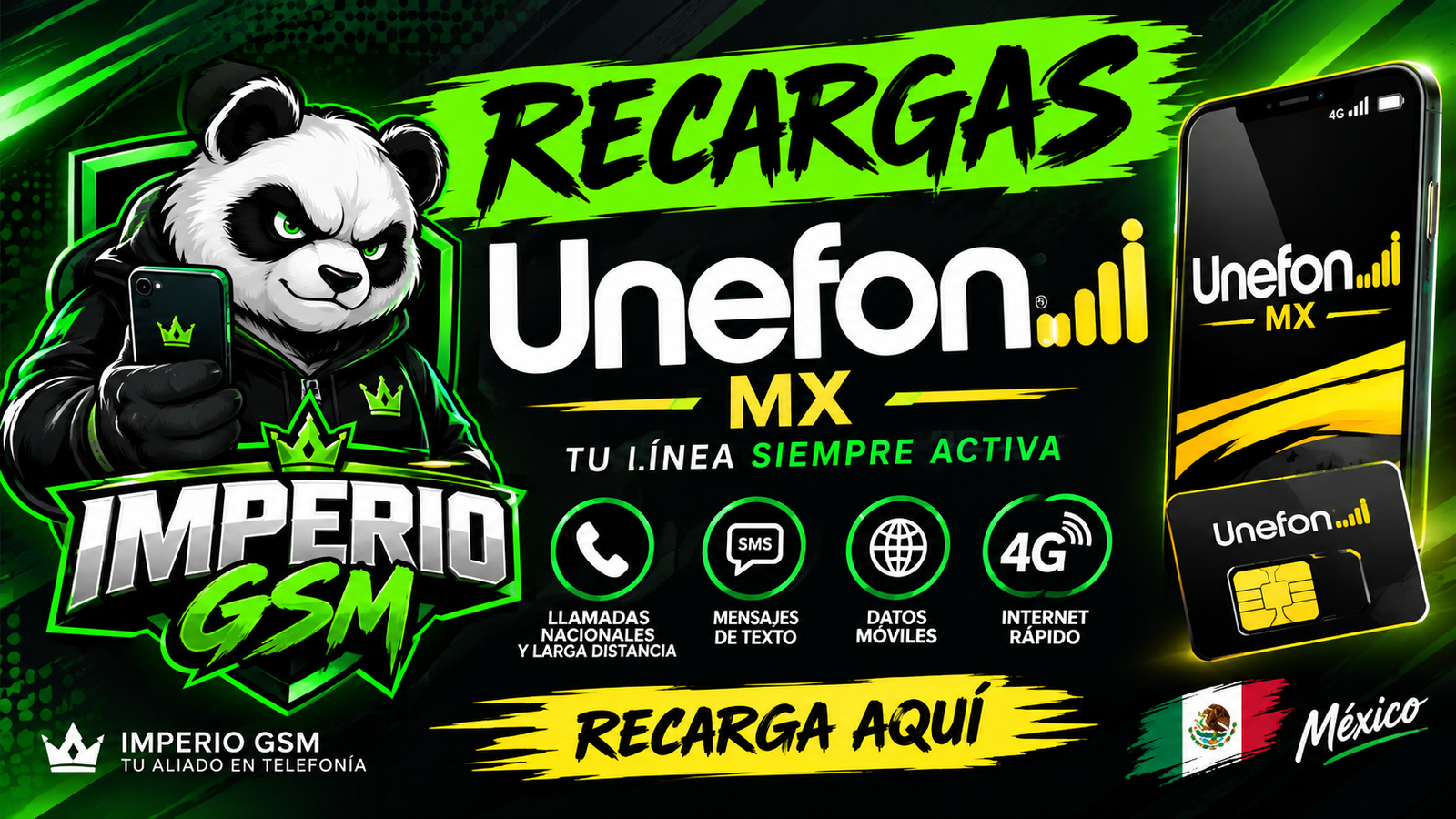 RECARGA UNEFON⚡INSTANTE 24/7 ⚡ ☀️ LAS 24 HRS ☀️  $120 MXN
