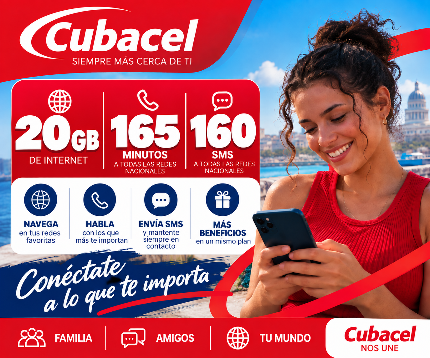 Cubacel 20GB + 165 MIN + 160 SMS - 30 Dias