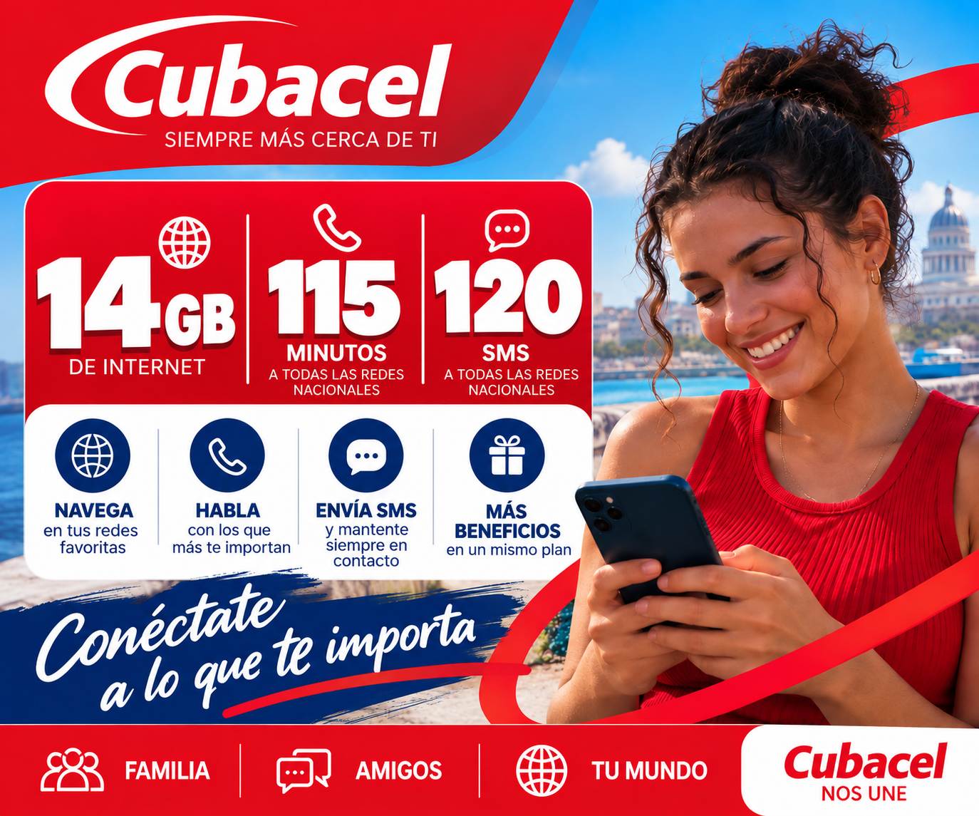 Cubacel 14GB + 115 MIN + 120 SMS - 30 Dias