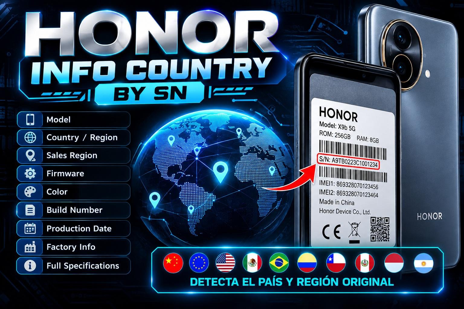 Honor info Country by SN Instant ✅️