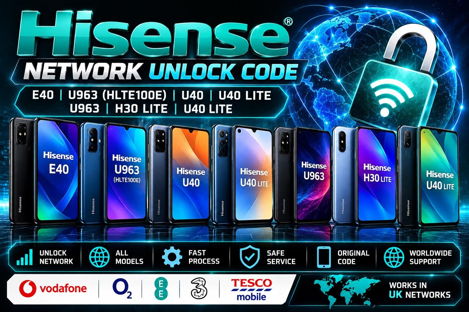 Hisense Network Unlock Code [E40, U963 (HLTE100E), U40, U40 LITE, U963, h30 lite, u40 lite]