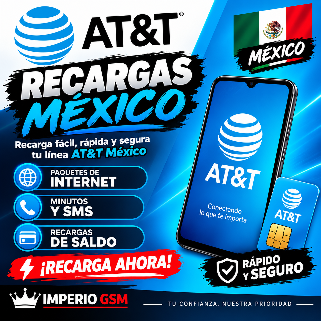 RECARGA AT&T (Iusacell - Nextel)⚡INSTANTE 24/7 ⚡ ☀️ LAS 24 HRS ☀️  $10 MXN