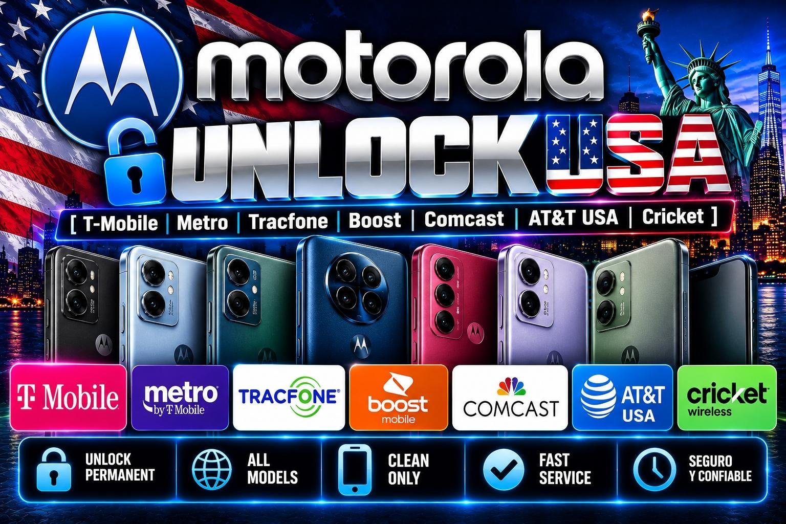 Motorola Unlock USA  [ T-Mobile | Metro | Tracfone | Boost | Comcast | AT&T USA | Cricket ] - Mediatek [ XT21.. |  XT22..  |  XT23...  ]