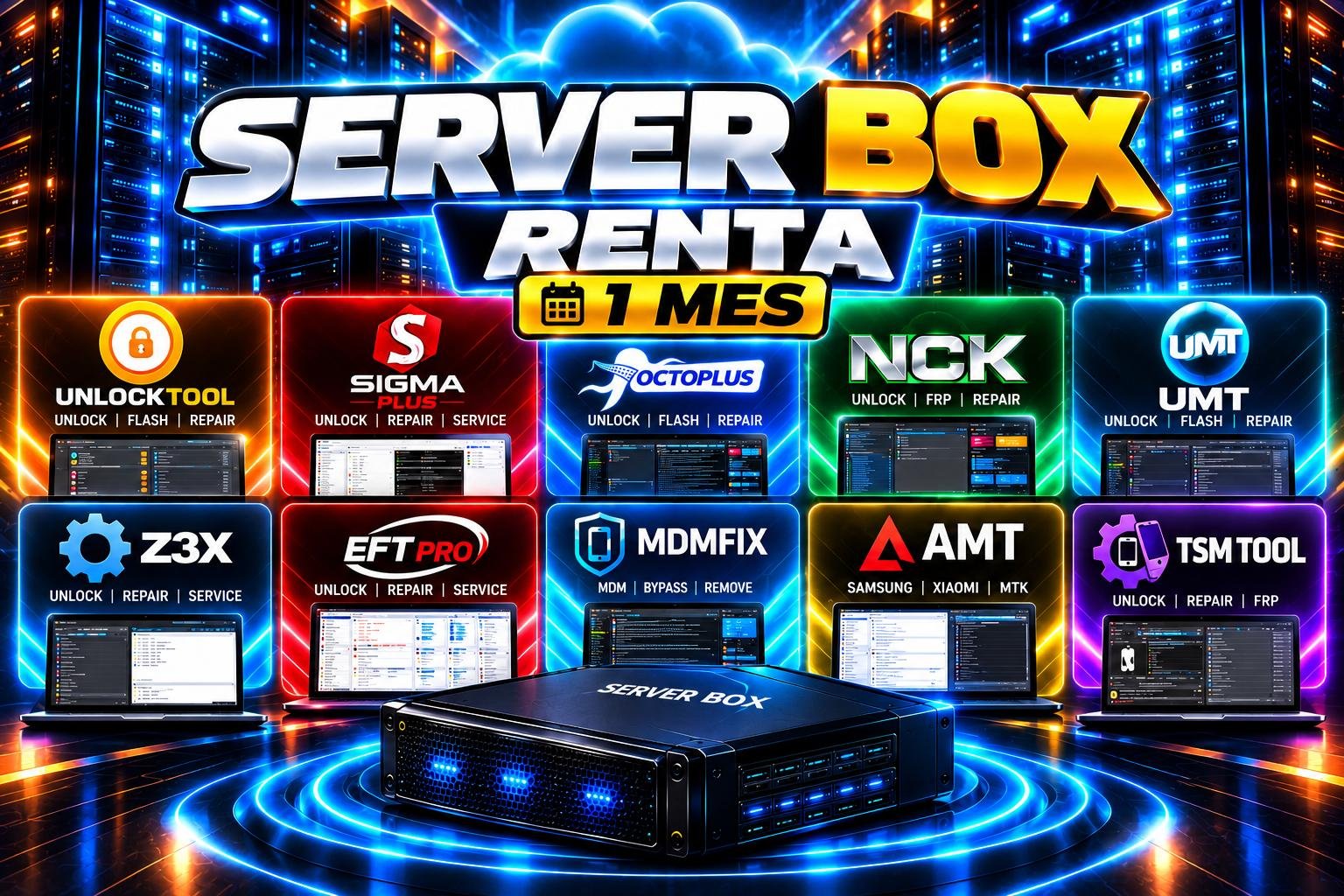 Server Box - Renta [ 1 Mes ] [UNLOCKTOOL /SIGMA / OCTOPLUS / NCK / UMT / Z3X / EFT PRO/ MDMFIX / AMT / TSM TOOL / DFT PRO & Otras .... ] 