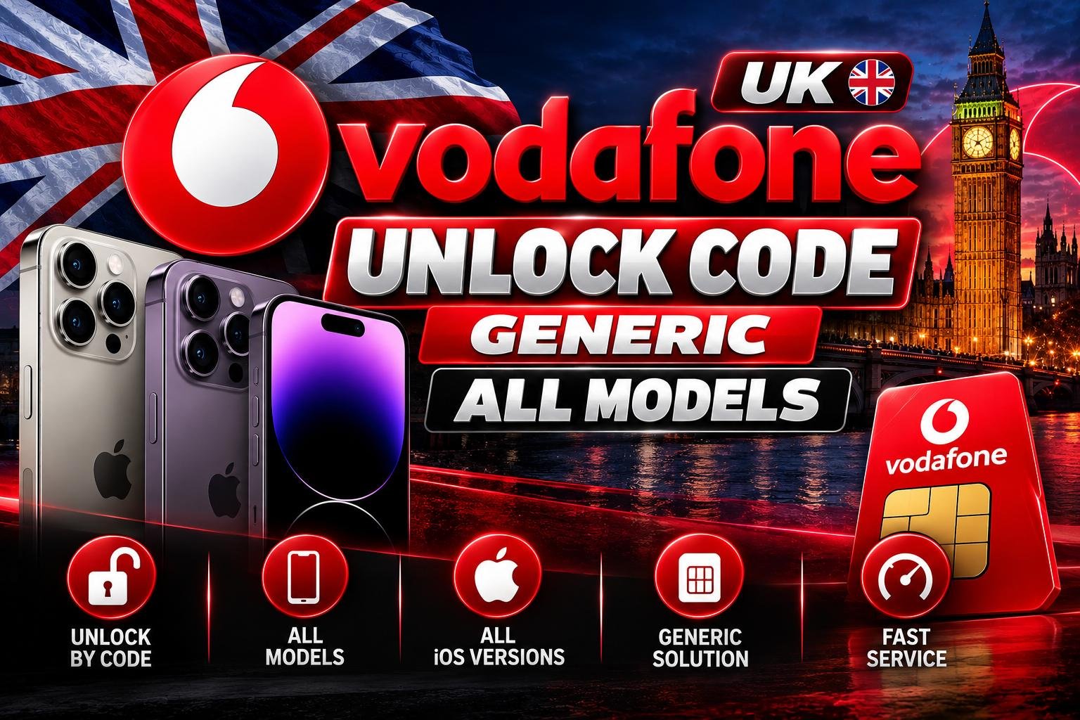 Vodafone UK - Unlock Code Generic All Models (Without iPhone) Premium