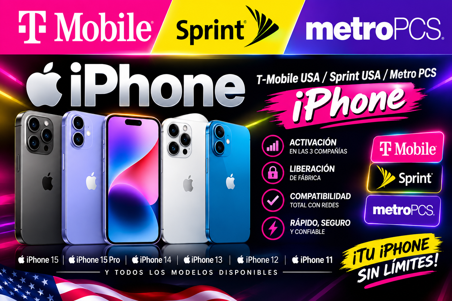 T-Mobile USA / Sprint USA/ Metro PCS  - Unlock Iphone 15 | 15 Plus | 15 Pro | 15 Pro Max ⭐ Premium Service⭐✅100% Exito | All Status✅