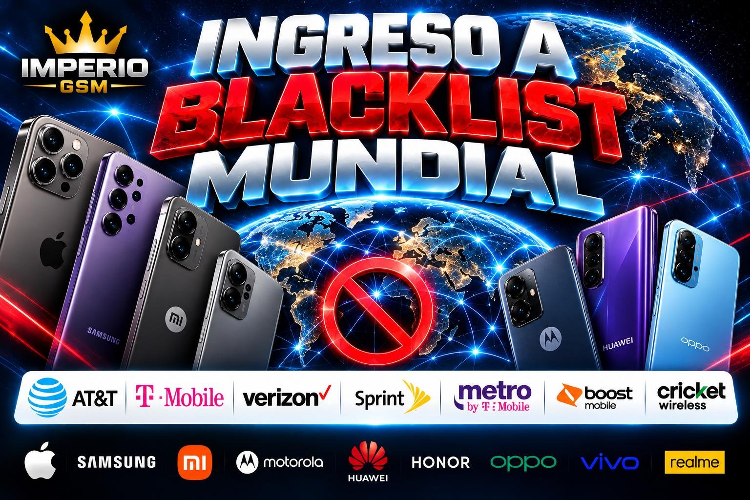Bloqueo de Red Mundial 1-15 días habiles fines de semana no cuentan ingreso a blacklist worldwide, meter a reporte cualquier IMEI METERLE REPORTE, MANDAR A BLACKLIST cualquier imei, este SERVICIO UNA VEZ INGRESADO NO HAY CANCELACION, INGRESARA A BLACKLIST